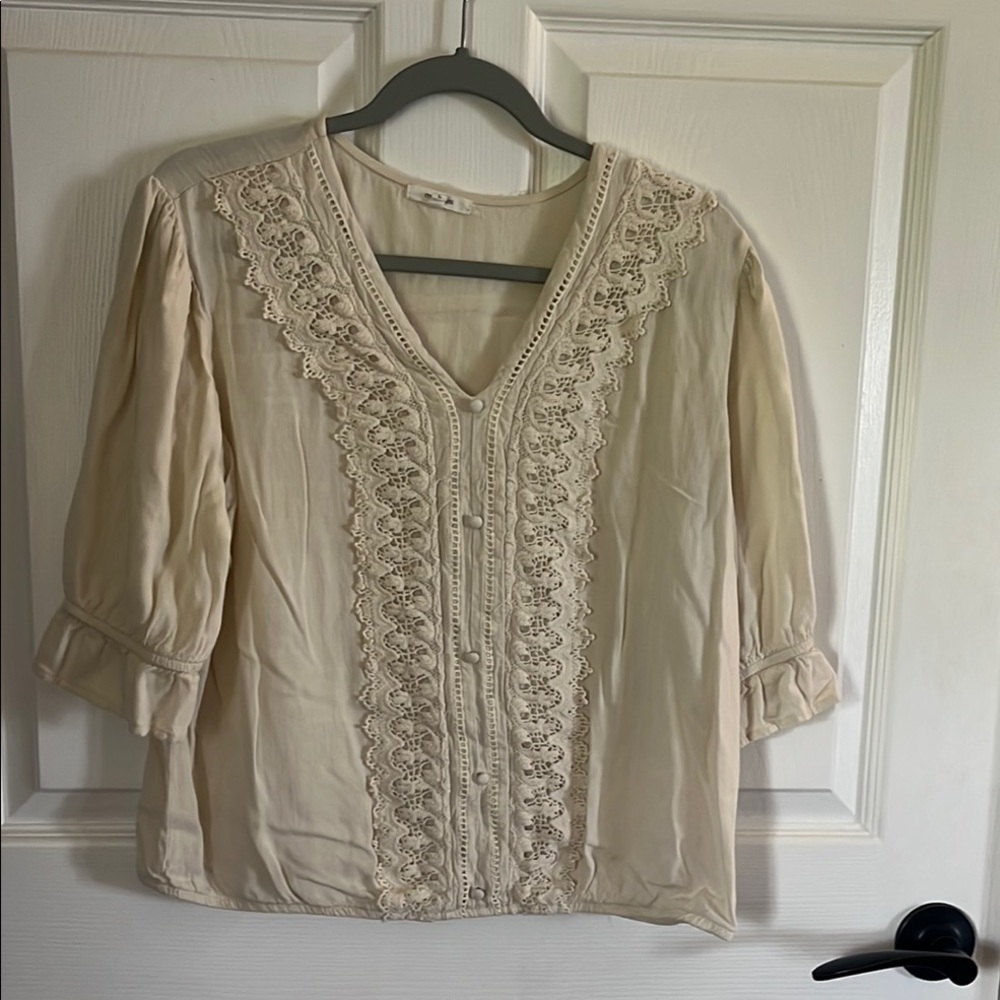 Elegant Cream Lace Trim Blouse